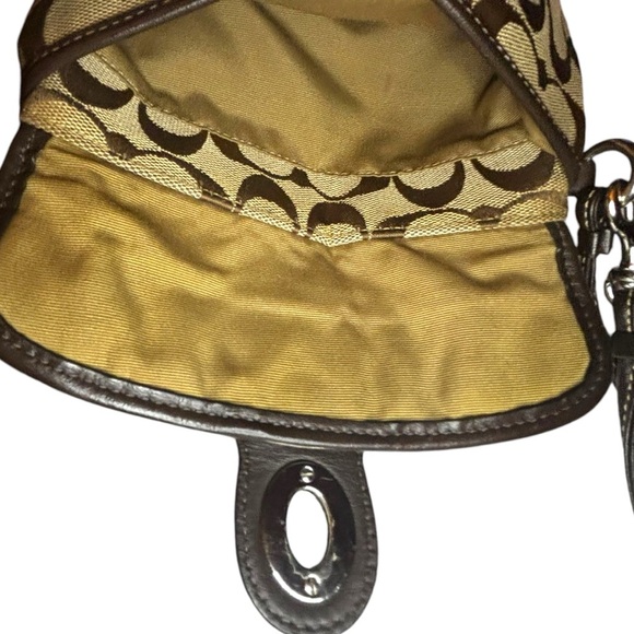 Coach Vintage Double Wristlet Signature Tan Canvas Brown Leather Trim Turnlock - Picture 14 of 15